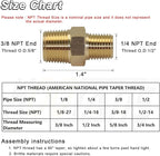 KOOTANS 3/8 NPT x 1/4 NPT Male Solid Brass Hex Nipples, Heavy Brass Pipe Adapter Fittings Reducing Nipples Connectors 4Pieces