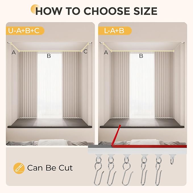 13.5FT Self Adhesive Ceiling Curtain Track No Drill, Curtain Track Ceiling/Wall Mount, Unbendable & Cuttable Track Curtain Rod for RV, Windows, Living Room, Bedroom