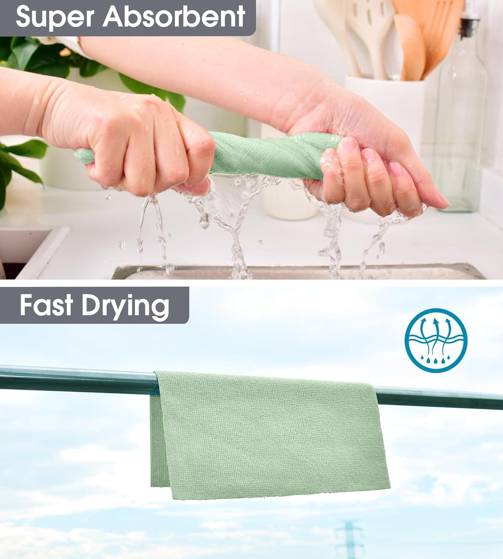 KitchLife Microfiber Cleaning Cloth Roll, 100 Pack - Tear-Away Microfiber Paper Towels, Lint-Free, Reusable, Washable for Kitchen, Car, Dishes, and Sensitive Surfaces (Bean Green)