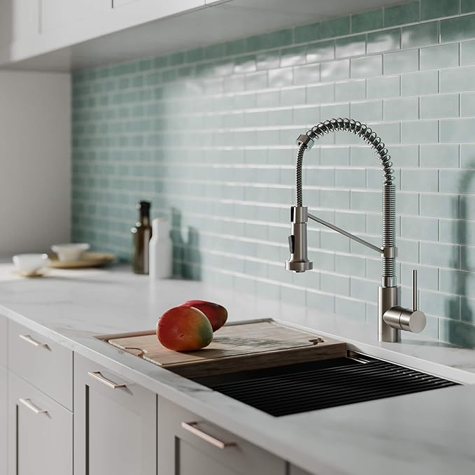 KRAUS Bolden Commercial Style 2-Function Single Handle Pull Down Kitchen Faucet in Spot-Free Stainless Steel/Chrome, KPF-1610SFSCH (Pack of 1)