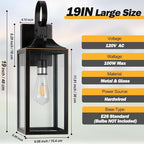 19" Dusk to Dawn Outdoor Lighting 2 Pack, Large Outdoor Wall Lights Dusk to Dawn, Black Sensor Porch Lights Exterior Lighting Fixtures Wall Mount for House Garage -with Gold Trim