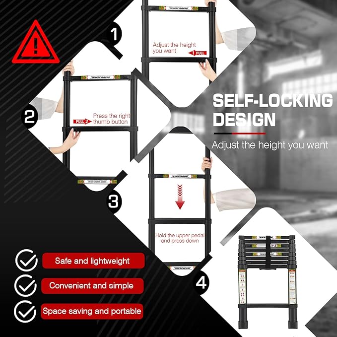 RIKADE Telescoping Ladder 20.3FT & Attic Ladder, Heavy Duty Aluminum with Non-Slip Feet, 330lb Capacity for RV, Attic, Loft & Multi-Surface Use