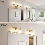 Bathrom Light Fixtures Modern Gold 3 Vanity Lights Over Mirror, Wall Lamps with White Frosted Glass Shade for Toilet Washroom Bath T001GD-L3