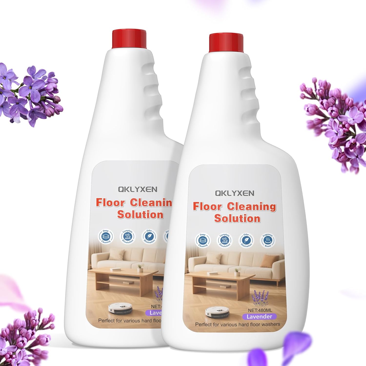 Floor Cleaning Solution Compatible With Roborock Robot Vacuum & Mop Cleaner (Qrevo/Q7/Q10/Saros 10R), Deep Clean For Multiple Hard Floor, Suitable for All Robot Vacuum With Mopping (Lavender 2 Bottle)
