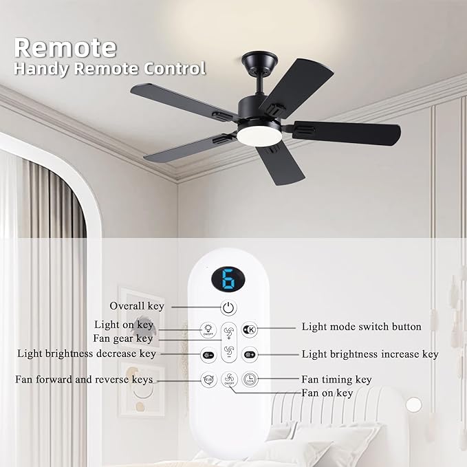42 inch Modern Ceiling Fans with Lights APP/Remote Control, Low Profile Reversible 6 Speeds Ceiling Fan Light for Indoor/Outdoor Patio Bedroom Living Room,Black