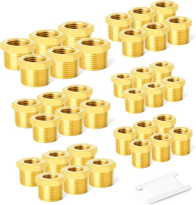 GASHER 36PCS Brass Hex Bushing Fitting Kit Hex Bushing 1/4" - 1/8", 3/8" - 1/8", 3/8" - 1/4", 1/2" - 1/4", 1/2" - 3/8", 3/4" - 1/2"