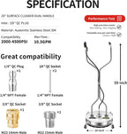 20" Pressure Washer Surface Cleaner Plus with 5 Nozzles Water Broom, Stainless Steel Surface Cleaner for Pressure Washer, Dual Handle Power Washer Surface Cleaner for Concrete Driveway, 4000 PSI
