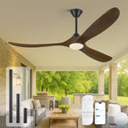 60" Outdoor Ceiling Fan with Light, Rustic Wifi Smart Ceiling Fan with Remote/APP/Alexa Control, 3 Wood Blade Propeller DC Ceiling Fans for Indoor Exterior Patios Porch Garage, Quiet Energy Efficient