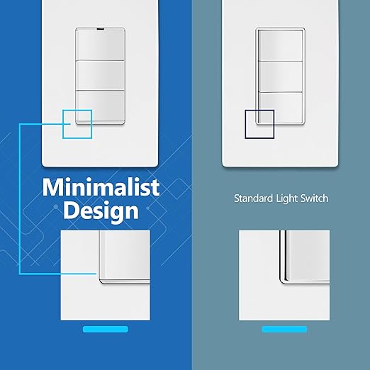 LIDER Minimalist Design Matte Finish Lighted Triple Switch with Screwless Wall Plate, Combination Frameless Decorator Switch with Locator Light, Ground Terminal Single Pole, 15A 120V, UL Listed, White
