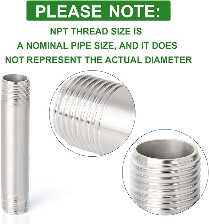 TAISHER 2PCS Stainless Steel Pipe Fittings, 1" NPT x 1" NPT Male Threaded, 6" Length Nipple Cast Pipe