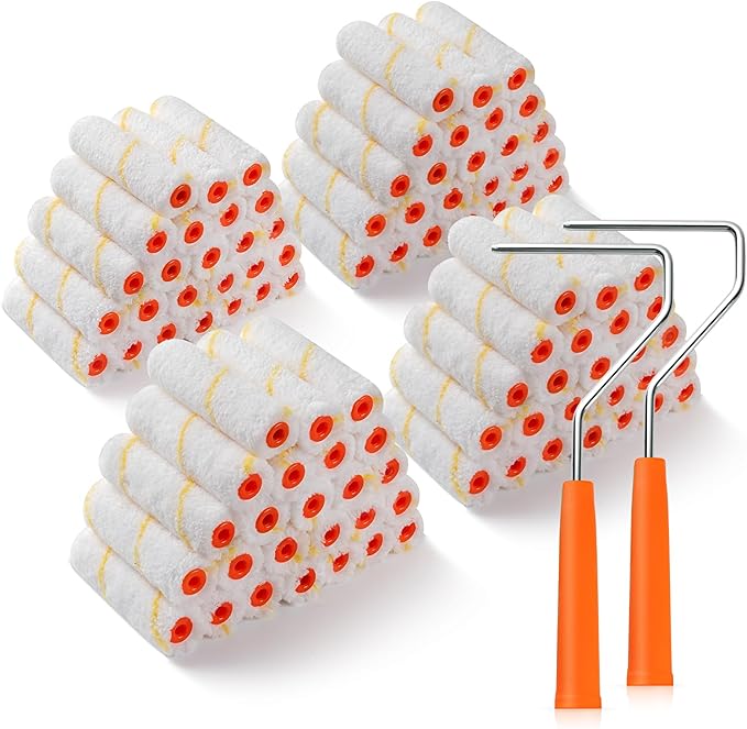 100 Pack Microfiber Paint Roller 4 Inch, Mini Paint Roller Covers,3/8 Inch Nap, Small Paint Rollers for House Painting with Paint Roller Frame, Wall Painting Tool