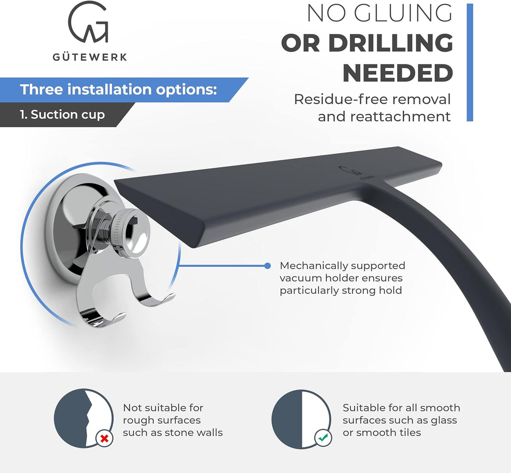 GÜTEWERK Shower Squeegee for Glass Doors, Silicone Window Squeegee, Bathroom and Glass Cleaning - Black - 11 Inch