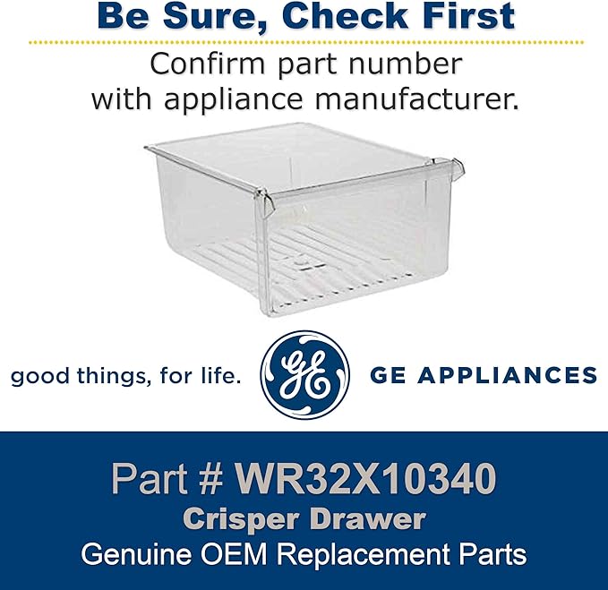 GE WR32X10340 Genuine OEM Crisper Drawer (Clear) for GE Refrigerators ‎14.50 x 11.37 x 6.50 inches