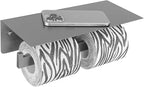 APLusee Gunmetal Gray Double Toilet Paper Holder with Shelf, 304 Stainless Steel Bathroom Tissue Roll Holder, Wall Mounted Paper Dispenser for Bathroom Kitchen, Fits Mega Rolls