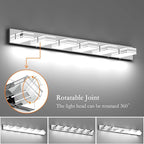 Ralbay 48inch Chrome Vanity Light for Bathroom with 5 Color Temperatures (3000K-6000K) Dimmable Stainless Steel Acrylic LED Modern Chrome Bathroom Light Fixtures (6-Light)