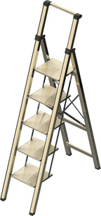 5 Step Ladder Adult Portable Folding Step Stool, Folding Aluminum Step Ladder with Double Padded Treads, Step Ladder with Handle for Home, Kitchen, Outdoor, 330 lb - Champagne Gold
