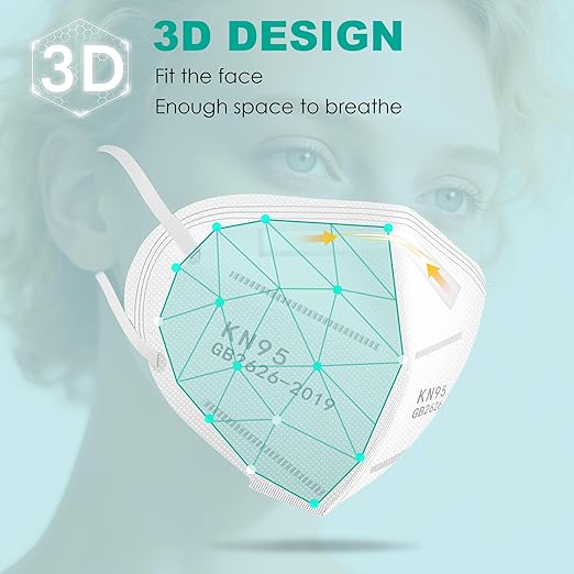 LEMENT KN95 Face Masks,100 Pack Breathable Cup Dust Disposable Masks For Adults,5 color