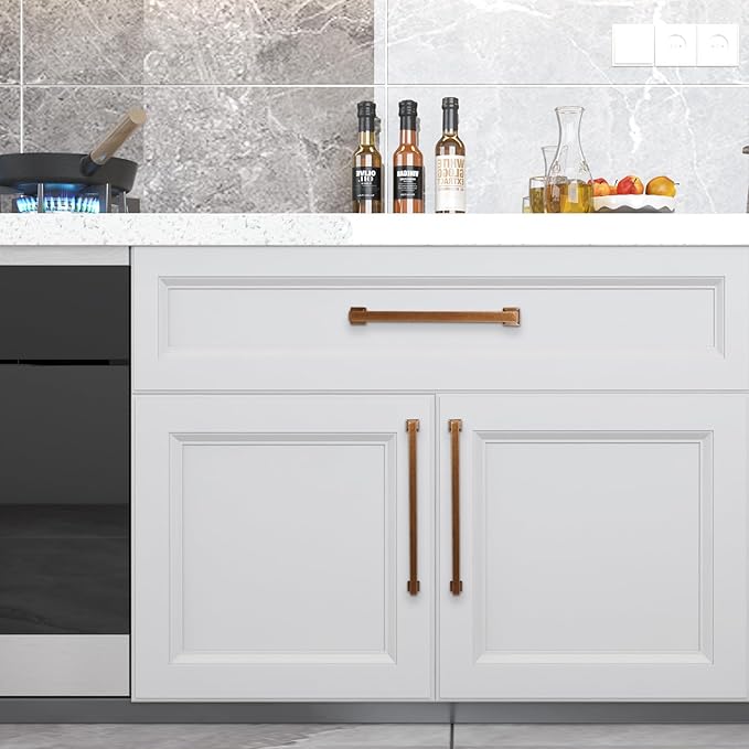 COTYKILEY 10 Pack 15 Inch(381mm) Antique Brass Kitchen Cabinet Handles Cabinet Pulls Vintage Drawer Pulls Aged Gold Bronze Kitchen Cabinet Hardware Kitchen Handles Drawer Pulls Dresser Handles