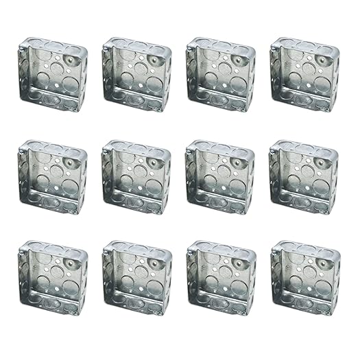 12 Pack 4" Square Electrical Box, 1-1/2'' Deep Metal Electrical Box, 21.0 Cu. in. Capacity, Electrical Junction Box, Galvanized