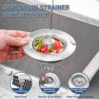 3-in-1 Kitchen Sink Drain Strainer - Pop Up Sink Stopper, Stainless Steel Sink Drain Strainer, Kitchen Sink Stopper & Drain Plug with Anti-Clogging Basket,Sink Strainer Fits US Standard 3-1/2'' Drains