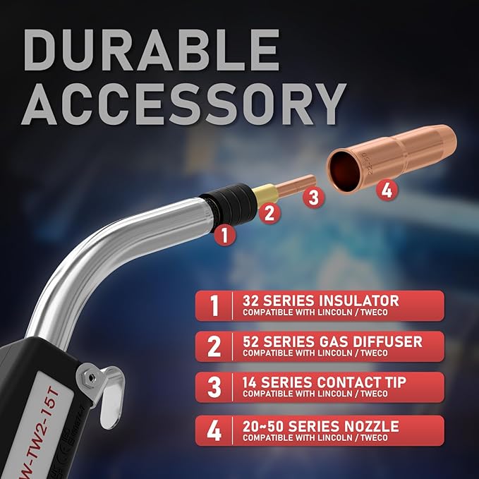 YESWELDER 15ft 250A MIG Welding Gun Torch Replacement for Tweco #2 fits Lincoln 200/250L K533