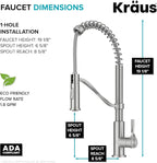 KRAUS Torak Pull Down Kitchen Faucet in Spot-Free Stainless Steel with Commercial Style Spring Spout, 2 Function Sprayer, Pre-Attached Water Lines, and Mounting Hardware, KPF-2635SFS