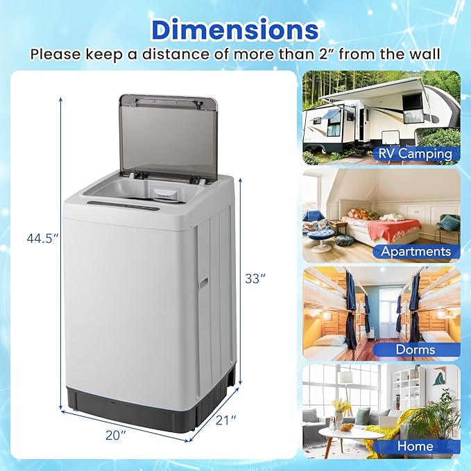 COSTWAY Portable Washing Machine, 11 LBS Full Automatic Portable Washer with 8 Modes, 10 Water Levels, LED Display & Built-In Drain Pump, 1.5 Cu.Ft. Washer & Spinner Combo for Apartment RV (Grey)