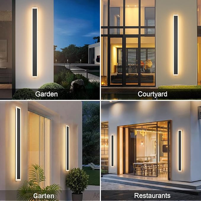 Aipsun Outdoor Wall Sconces 39.4in LED Modern Porch Patio Wall Light Fixture 1 Pack Black Exterior Wall Lights 30W Long Strip Frosted White Acrylic 3000K for House Living Room Corridor
