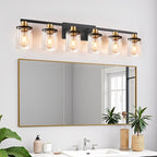 Modern 6-Light Bathroom Vanity Light Fixtures Over Mirror, Black Wall Lamp for Over Sink Bathroom，Farmhouse Wall Sconces with Clear Glass Shade for Bedroom,Living Room