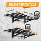 2-Pack 1X4 FT Garage Shelving Wall Mounted Holds Up to 800 Lbs Heavy Duty Wall Shelf, Black Metal Floating Adjustable Wall System Shelves for Garage Storage, Shed