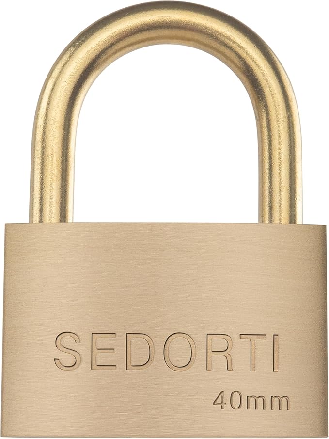 Weather Proof Lock, Keyed Alike Solid Brass Padlocks with Brass Shackle, Light Duty, 1-1/2" Wide Body, Marine Padlock, Anti Rust Lock, 4 Pack