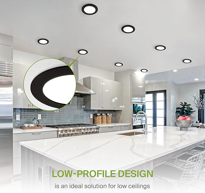 ASD 6 Pack LED Recessed Lighting 4 Inch 9W, 5 CCT 2700K-5000K CRI90+, IC Rated Ultra Thin Dimmable Ceiling Lights with J Box, Canless Wafer Downlight, Round Slim Panel Light, Energy Star ETL, Black