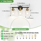 3-Light Bathroom Light Fixtures, Black and Gold Bathroom Wall Lights, Modern Vanity Light with Clear Glass Shade, Bathroom Wall Lamp for Mirror Kitchen Bedroom Hallway Cabinet