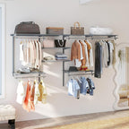 Giantex Closet Organizer System, Wall-mounted Custom Closet Kit w/Adjustable Storage Shelves, Wardrobe Clothes Rack w/Hanging Rods, Perfect for Coats, Pillows, Blanket (Gray, 98.5"x13.5"x48)