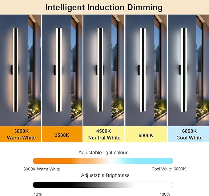 TODOLUZ 2-Pack 48-Inch LED Long Outdoor Wall Light Fixture, 35W IP65 Waterproof Exterior Linear Wall Mount Lighting, 5 Color Temperature Mode (3000K/3500K/4500K/5000K/6000K)