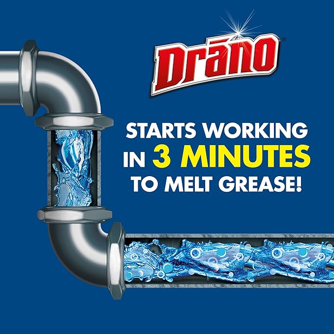Drano Kitchen Granules Drain Clog Remover and Cleaner, Unclogs Blockage from Grease or Cooking Oil, 8.8 oz (Pack of 3)