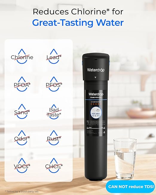 Waterdrop 15UB Under Sink Water Filter, Under Sink Water Filtration System for 2 Years, NSF/ANSI 42 Certified, Reduces PFAS, PFOA/PFOS, Lead, Under Sink Water Filter with Faucet, 19K Gallons