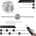 Removable Battery Operated Wall Sconces with Remote Control 350°Rotate LED Wireless Wall Lights with 3 Color Temperatures & Dimming for Bedroom, Hallway,28.3 Inch (2 Pack)