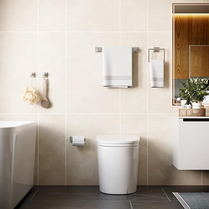 5-Pieces Bathroom Hardware Set, SUS304 Stainless Steel Wall Mounted 16 Inch Hand Towel Bar, Toilet Paper Holder, Towel Ring, Towel Hooks, Bathroom Towel Bar Set, Brushed Nickel