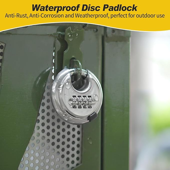 HOX Combination Lock, 4 Digit Disc Padlock with 3/8 Inch Hardened Steel Shackle, 2-3/4 Inch Wide Body, Keyless Heavy Duty Combo Lock for Hasp Latch, Sheds, Fences, Storage Locker (8 Pack)