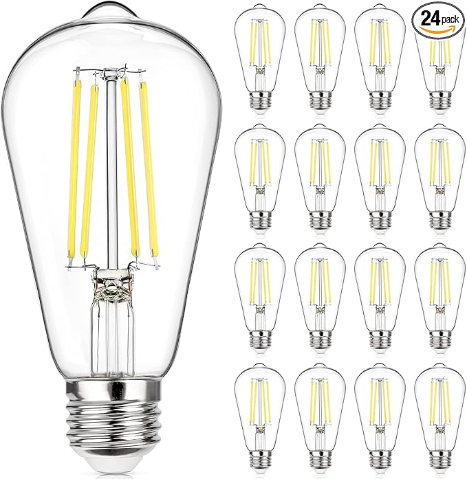 Depuley LED Light Bulbs E26: Chandelier Lights Bulbs 6W Equivalent 60W - Edison Vintage Bulbs Daylight 5000K ST58 Clear Glass Bulb 800 LM 80+CRI Non-Dimmable 24-Pack