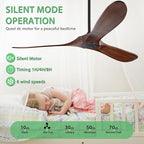 60" Ceiling Fan, No Light & Remote Control - Quiet 3 Blade Wood Walnut, Suitable for Patios & Farmhouse
