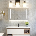 3 Light Bathroom Light Fixtures, 19.2 Inches Vanity Lights for Mirror, Black Vanity Lighting Fixtures with Milky White Glass Shades