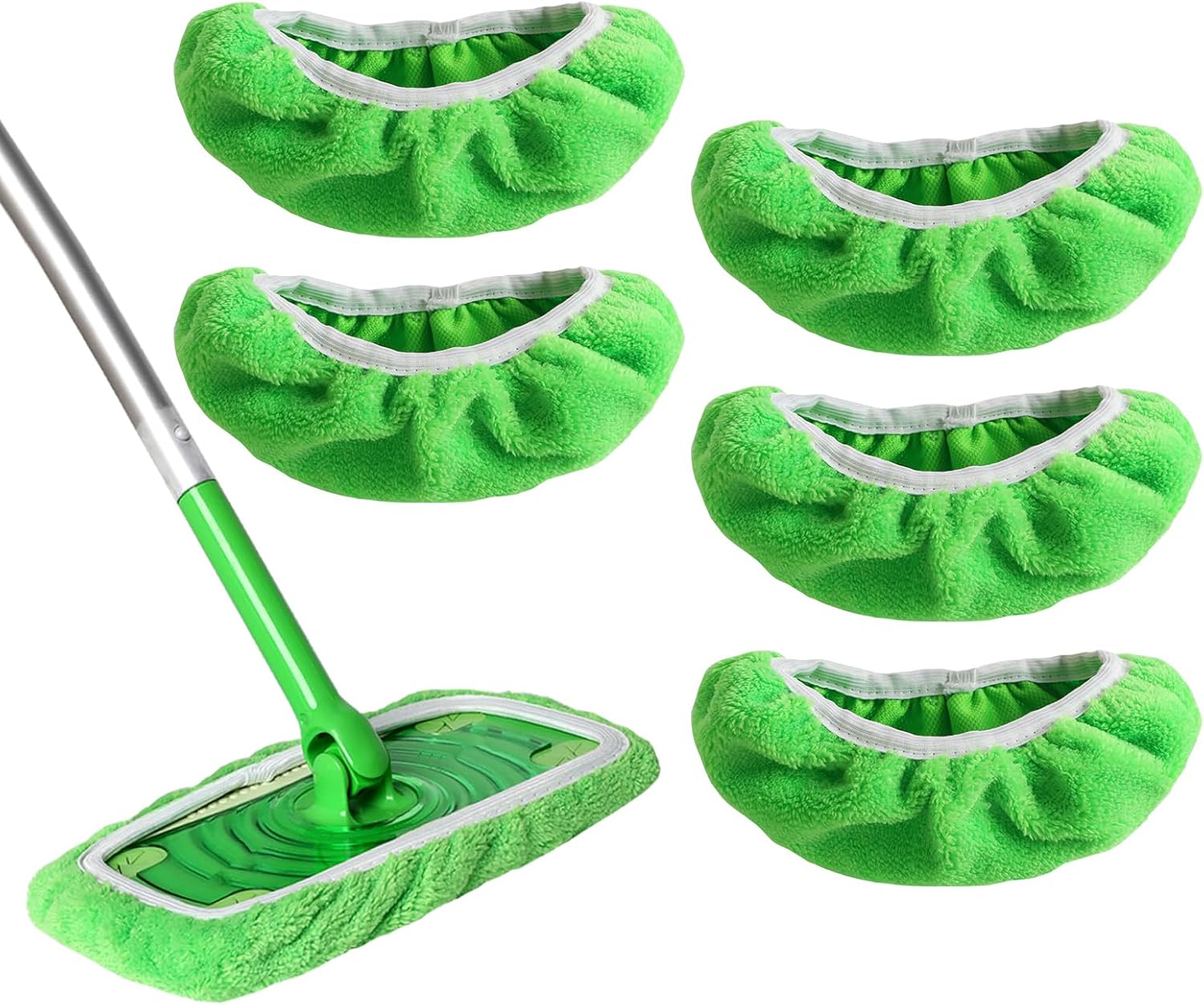 5 Pack Reusable 100% Chenille Mop Pads Compatible with Swiffer Sweeper, Wet and Dry Flat Swiffer mop Cover, 5 Pack Washable Swiffer Pads for Surface/Hardwood Floor Cleaning (Mop is Not Included)