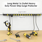 JUNNUJ Long Metal 16 Outlet Power Strip,Wide Spaced Garage Industrial Heavy Duty Power Strip,Surge Protection 4800J,Wall Mount Screws Outlet with Switch 5-15P High Amp 6-20R T-Slot (Yellow, 6FT)