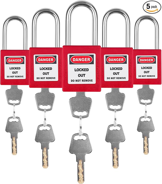 Red Loto Locks - 5pcs Keyed Different, 2 Keys Per Lock, OSHA Compliant Safety Padlocks for Electrical Lockout Tag Out Kits