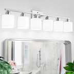 Brushed Nickel Vanity Light for Large Mirror, 6 Light Bathroom Lighting Fixtures Over Mirror with Milky White Frosted Glass Shades, 38 inch Bathroom Light for Mirrors, E26 Socket