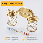 Mavcadonf Modern Vanity Lights with Cage Shade, 2 Lights Over Mirror, Brushed Gold Vanity Light for Bathroom, Kitchen, Bedroom
