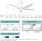 52 Inch Modern White Ceiling Fans with Lights, Ultra Quiet for Low Ceiling Bedroom, Sleep Mode Timer, 9 Speed Remote Control Dimmable LED Light, Easy Install