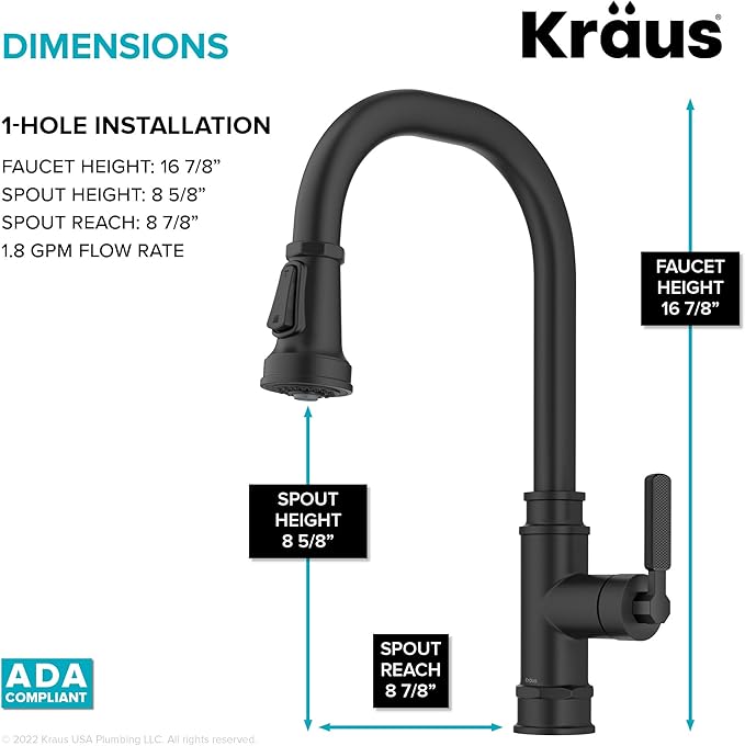 KRAUS Allyn Transitional Industrial Pull-Down Single Handle Kitchen Faucet in Matte Black, KPF-4101MB